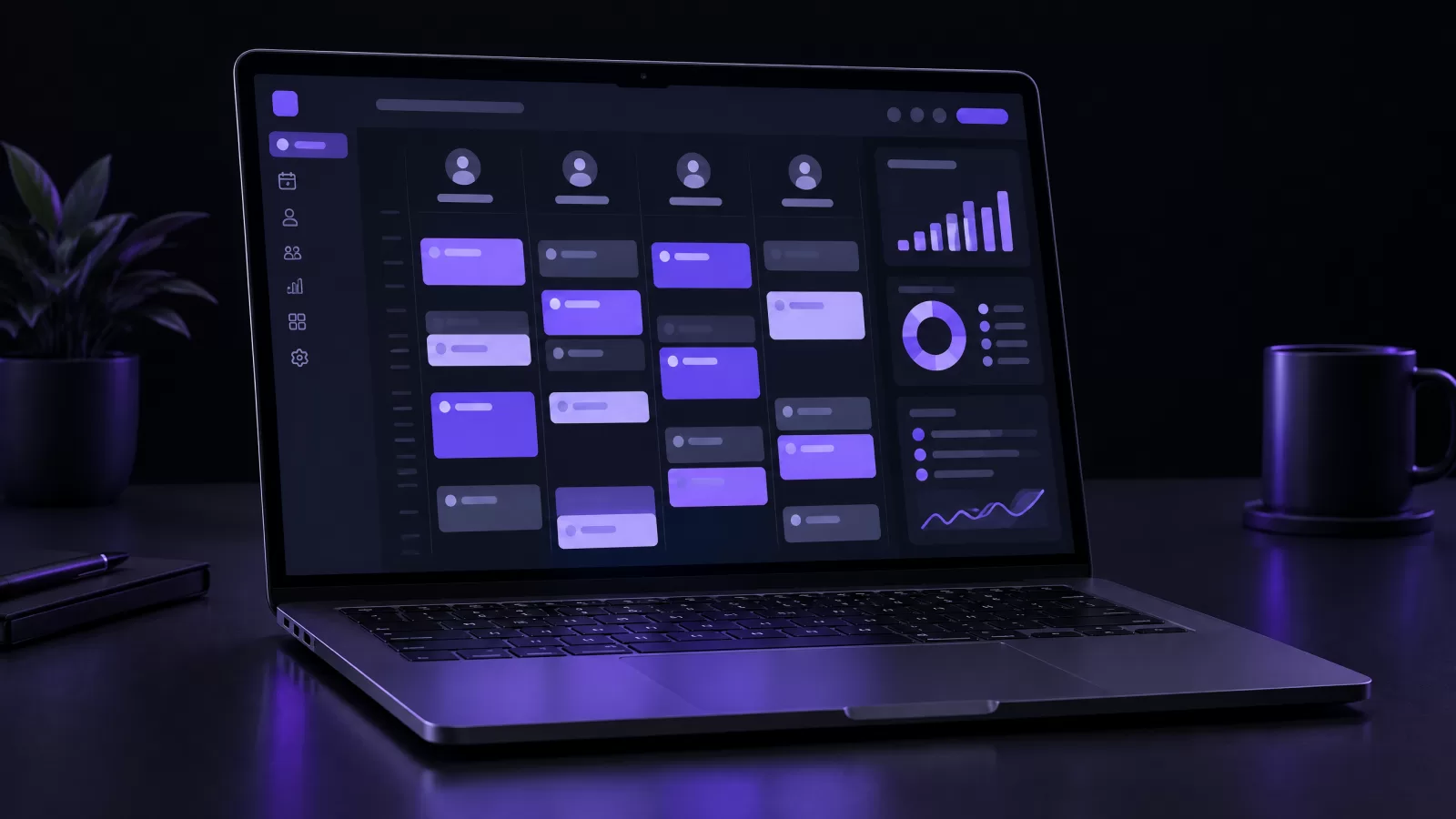Panel de agenda de citas online con la semana de cada profesional del equipo e informes de reservas